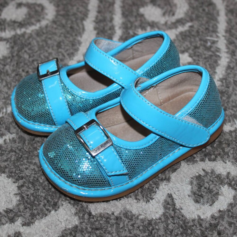 Cute Toddler Girls Alligator Boutique Turquoise Blue Sequin Sparkly Mary Janes 8